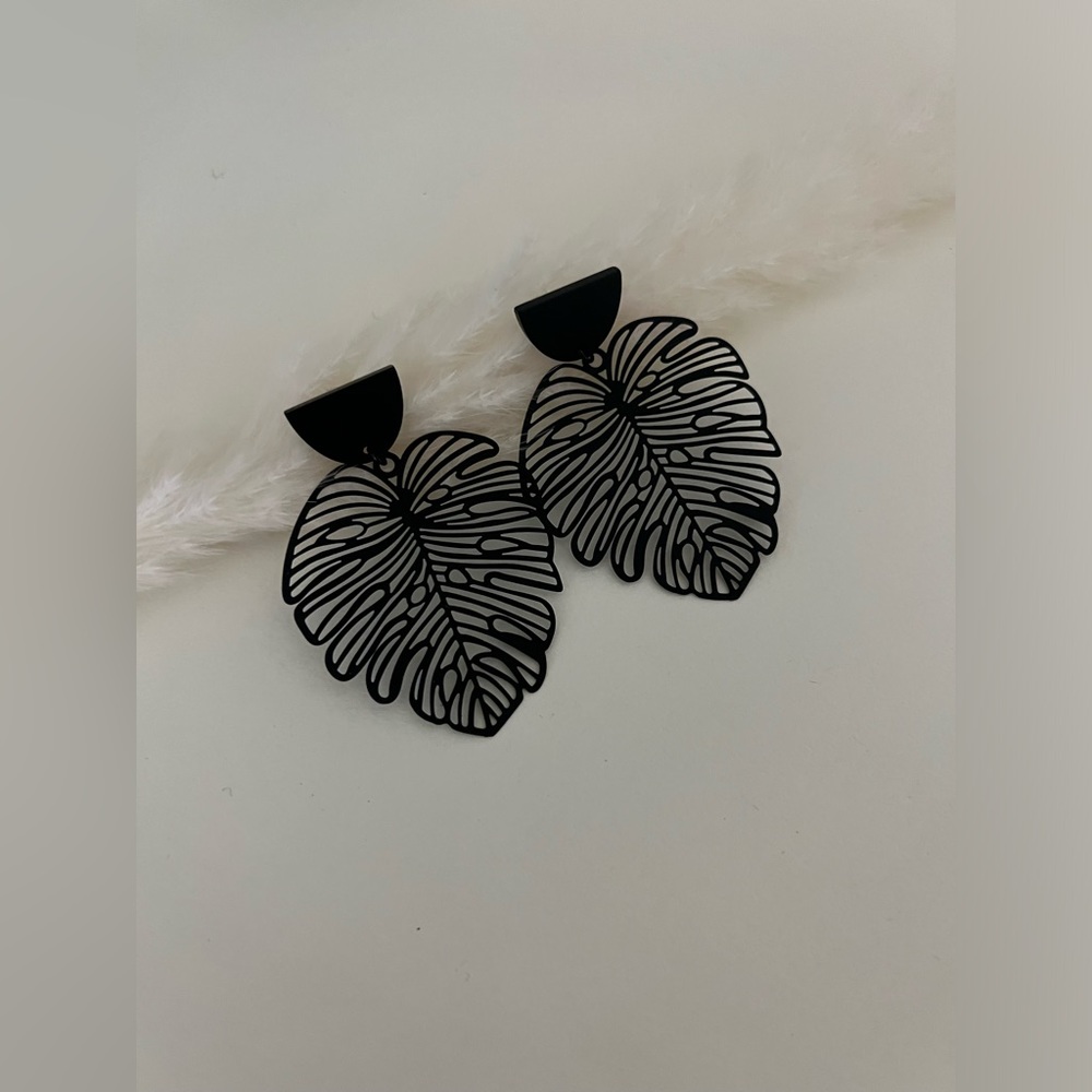 Classic Black Leaf Statement Earrings - Large Boh… - image 8